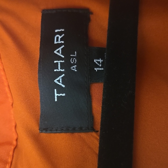 NWT Tahari ASL Burnt Orange Pleated Trim Tie Neck Dress Size 14 - Picture 3 of 15